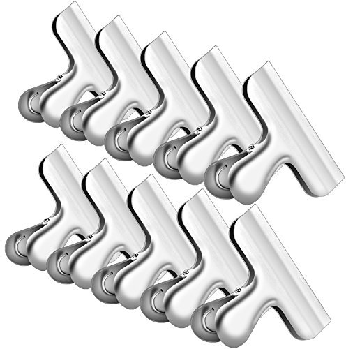 Ipow 10 Stück große Metall Clips Tüten Verschlussclips Brief Klammern aus rostfreiem Edelstahl, Starke Federkraft (76mm)