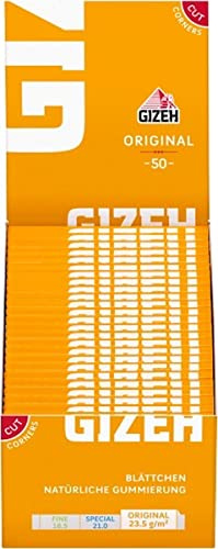 GIZEH Original Blättchen, Regular Size – 50 Heftchen á 50 Blatt | Feine Papers zum Selbstdrehen mit Cut Corners, 23,5 g/m² - Premium Paper für gleichmäßiges Drehen