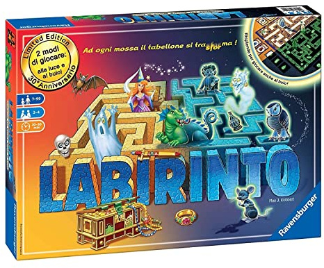 Ravensburger - Labyrinth Glow in The Dark, Brettspiel für die ganze Familie, 2-4 Spieler, Geschenkidee für Kinder 7+ Jahre, italienische Ausgabe
