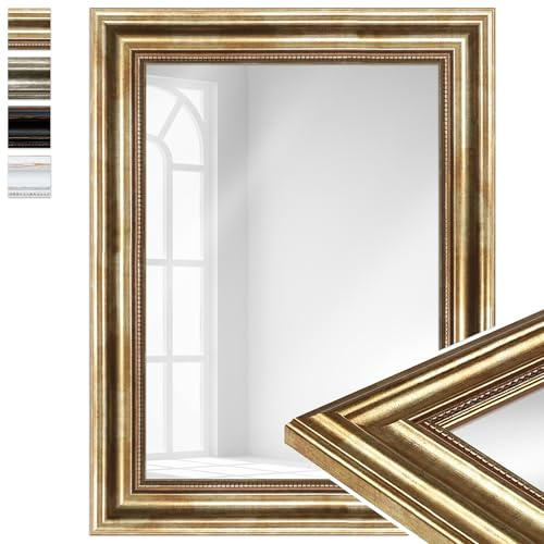 WANDStyle Kleiner Spiegel Gold, Kleiner Wandspiegel Vintage 40x52 cm | Barock Spiegel, Hängespiegel klein, Badspiegel Holz, Flurspiegel Wand, Standspiegel, H550 - Made in Germany