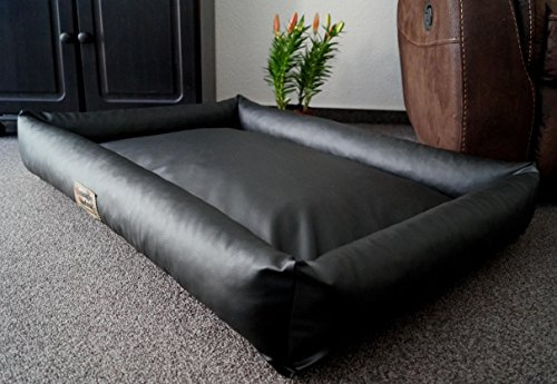 Hundebettenmanufaktur PicoBello Hundebett Hundesofa Schlafplatz Wendbar Komplett aus Kunstleder für Hunde Farbe und Größe Wählbar (110 cm x 80 cm, Schwarz)