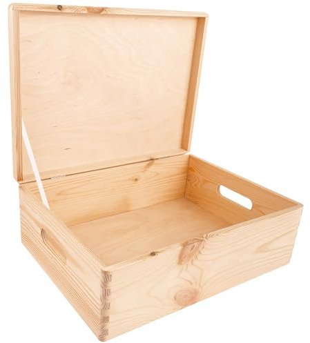 Creative Deco XL Große Holzkiste mit Deckel | 40 x 30 x 14 cm (+/-1cm) | Erinnerungsbox Baby Weihnachten Holzbox mit Deckel Unlackiert Kasten mit Griffen Für Dokumente, Spielzeuge | ROH, UNGESCHLIFFEN