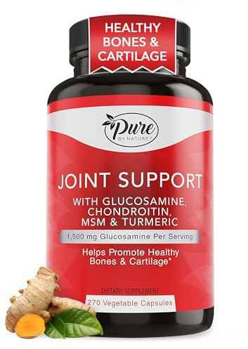 Pure By Nature Joint Support, Glucosamine with Chondroitin Turmeric MSM Boswellia Supplement, 270 Capsules