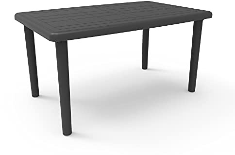 RESOL Olot Mesa Jardín y Comedor Exterior 140x90 Rectangular para 4-6 Personas con Agujero de Sombrilla | Protección UV para Uso en Patio, Terraza o Porche | Fácil Mantenimiento - Gris Antracita
