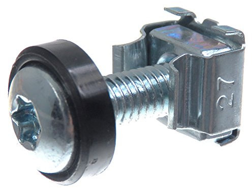 SECCARO Käfigmuttern M6 im Set, zur Rack-Montage, Stahl verzinkt, 20 mm Schraube mit Innensechsrund (TX), Unterlegscheibe, 20 Stück