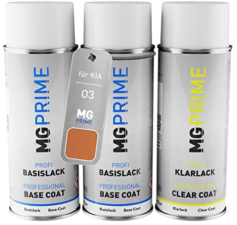 MG PRIME Autolack Sprühdosen Set für KIA O3 Copper Orange Metallic Grundlack Basislack Klarlack Spraydose 400ml