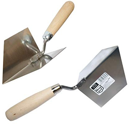 2 x Pointed Corner Trowel Internal + External, Stainless Steel 120x75mm Wooden Handle (Set)