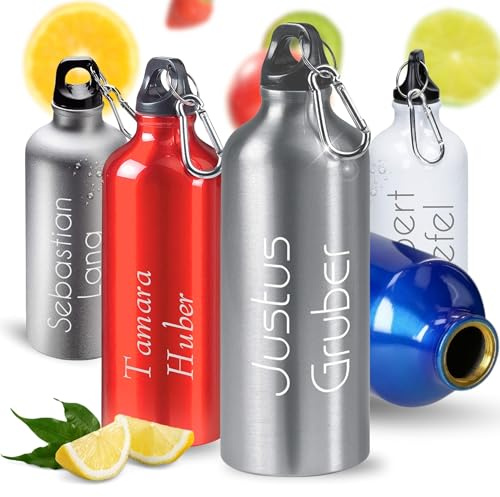 Personalisierte Trinkflasche 600 ml - auslaufsichere Sportflasche in Silber