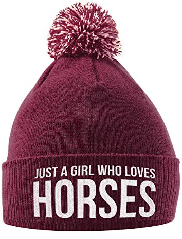 Just A Girl Who Loves Horses Bobble Hat - Equestrian Accessories - Horse Riding Presents for Women - Winter Pom Pom Hat