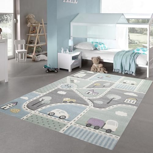 Teppich-Traum Teppich modern weich pflegeleicht Wohnzimmer Schlafzimmer Kinderzimmer Design Teppich in Blau Grau dekorativ für Innenräume 160 x 230 cm