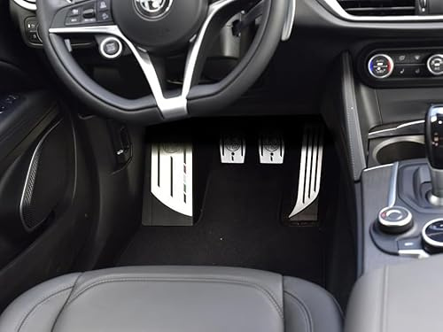 Pédales et Repose Pieds en Acier pour Alfa_Romeo GIULIA & STELVIO (Boîte manuelle) - 4 Pièces Inox Pédalier Pedales d'Embrayage de Frein d'Accélérateur Argent Marchepied Set Inoxydable Brossé