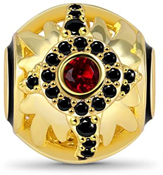 GNOCE Sonne Gold Kugel Charms Bead Sterling Silber Sun Damen Charm Passend für alle gängigen Charmträger und Bettelarmband Beste Geschenk