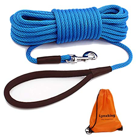 lynxking Hundeleine Schleppleine für Hunde Reflektierend Trainingsleine 15m Ausbildungsleine mit Karabinerhaken Nylon Lange Seil für kleine, mittelgroße große Hunde mit Griff Blau