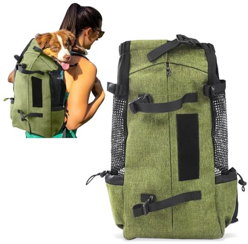 PETCUTE Hundetasche Hundetransporttasche Tragetasche für Hunde Katzen Wanderrucksack Seite Atmungsaktives Netz Rucksack für groß Hunde Katzen bis zu 16,5 kg Gras-Grün
