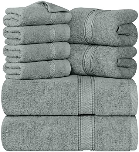 Utopia Towels 8 Piece Towel Set - 2 Bath Towels, 2 Hand Towels and 4 Washcloths Cotton Hotel Quality Super Soft and Highly Absorbent (Cool Grey)