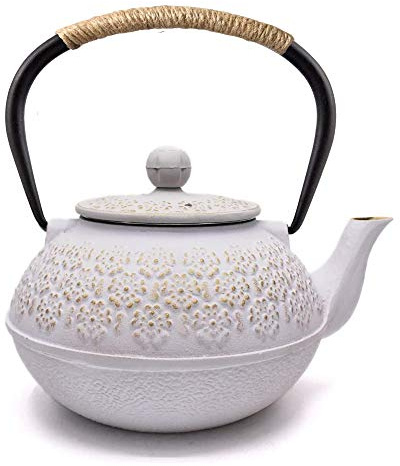 Webao Japanische Teekanne aus Gusseisen Tetsubina mit Teesieb, 800 ml, Weiß