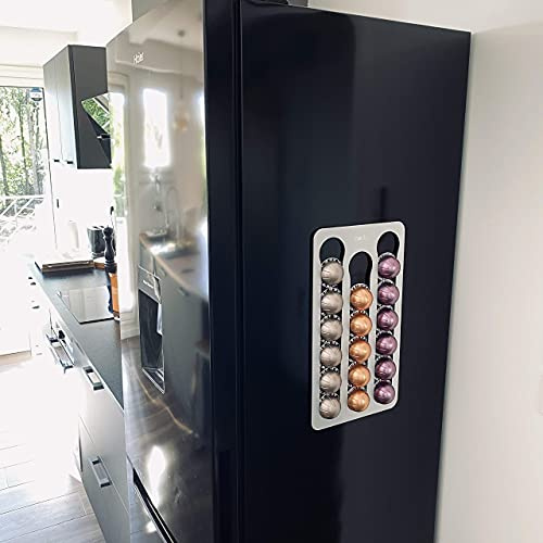 PODY® • Support, Rangement pour capsules, dosettes de Café • Aimanté • Compatible Nespresso Vertuo • Aluminium composite argenté
