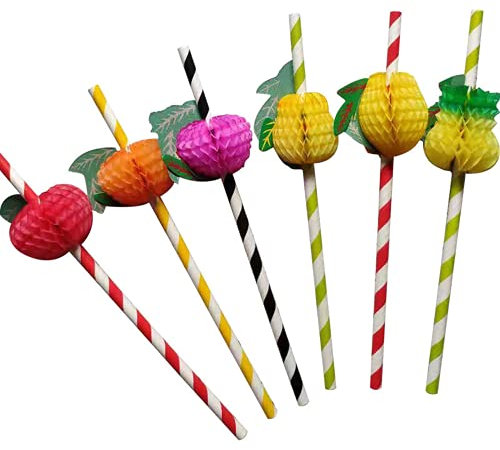 Cocktail Pailles, 50 Pièces Pailles à Cocktail 3D en Papier Ananas pour Fête D'Anniversaire