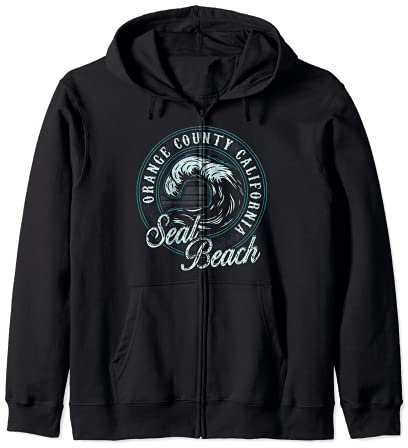 Seal Beach Retro Wave Circle - Beach Gift Zip Hoodie