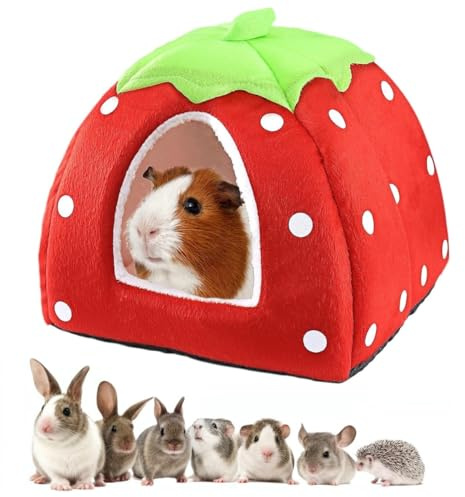 KOMUNJ Kleintier-Winterhaus, multifunktionales Warmes Bett, Winter Gemütliches Kleintierbetten, Für Zwergkaninchen, Chinchilla, Hamster (Rot, S)