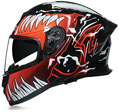 BaoFuStore Vollgesichts-Motorradhelm, Dual-Sonnenblende DOT/ECE-Zugelassener Motorrad-Straßen-Fahrradhelm, Retro-Motorrad-Moped-Rennhelm Für Jugendliche, Männer, Frauen,Venom a,L