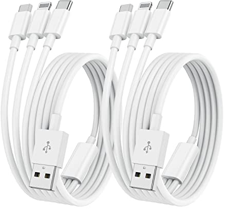 2Pack 2M Multi Charging Cable - Phone Charger with Micro USB Type C Lightning Cable Connector for iPhone, iPad, HTC, LG, Samsung Galaxy, Huawei, Android Smartphones and More