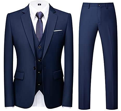KUDORO Men Suits 3 Piece Tuxedo One Button Blazer Waistcoat Trousers Set | Slim Fit Single Breasted Solid Formal Men's Suit for Wedding Casual Business Dinner Party