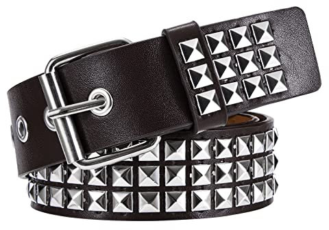 Newellsail Ceinture Cloutée Ceinture à Rivets Rock Ceinture Punk en Cuir PU avec Clous Pyramidaux Brillante pour Femme et Homme Accessoires Vêtements Gothiques (Marron)