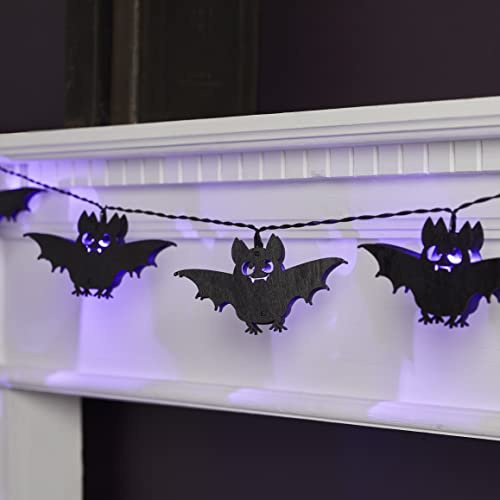 Lights4fun Fledermaus 10er LED Lichterkette Halloween Deko Indoor batteriebetrieb Timer Holz Deko Kinder Halloween Tischdeko Gruselig