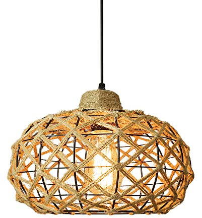 Lámpara colgante de cuerda de cáñamo, lámpara colgante vintage para isla de cocina, lámpara de techo colgante de casa de campo, accesorios de iluminación suspendidos E27 para interiores para comedor,