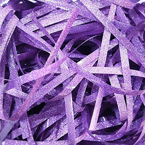 Erba di rafia glitterata, 50 grammi di rafia lucida in PP triturata per cesti regalo, confezione regalo, riempitrice di coriandoli in carta di rafia per cestino pasquale, confezione regalo (viola)