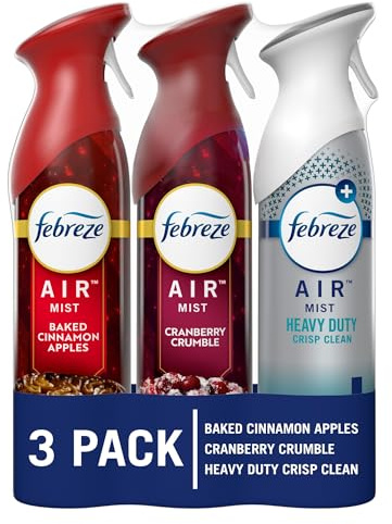 Febreze Air Mist Air Freshener Spray, Odor-Fighting Room Spray for Home, Bathroom, & Kitchen, Holiday Scents, Baked Cinnamon Apples & Cranberry Crumble & Heavy Duty Scents, 8.8oz, 3ct (1 of each)
