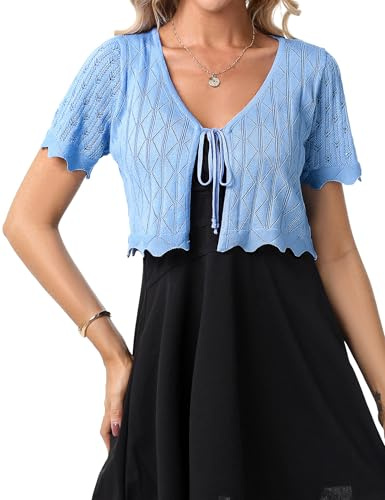Gyabnw Dam bolero elegant boleros kofta kortärmad kofta utlopp festlig bolerojacka snörning sommar, A- Blå, XL