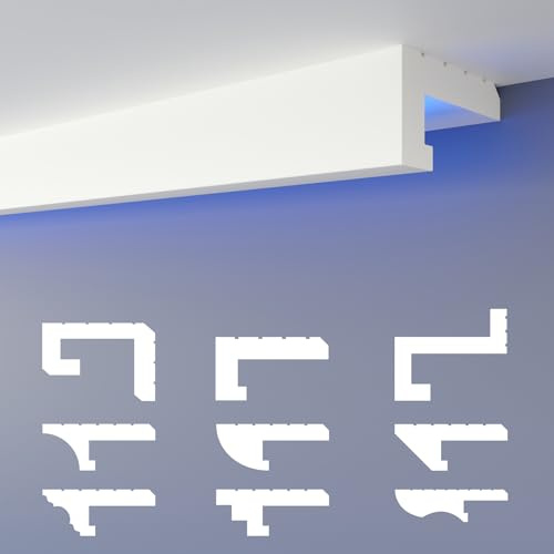 HEXIMO LED-Schattenfugenprofil Stuckleisten, indirekte Beleuchtung XPS-Styropor-Trockenbau-Deckenleisten Lichtvouten-Deckenprofil (10,2 Meter HLED 11)
