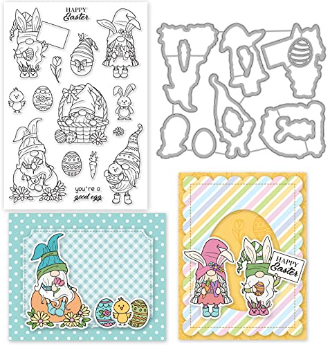 ORIGACH Ostern Wichtel Stanzschablonen und Stempelset Für Die Kartenherstellung Huhn Kaninchen Stanzformen Und Stempel-Set Für DIY Scrapbooking Album Dekorative