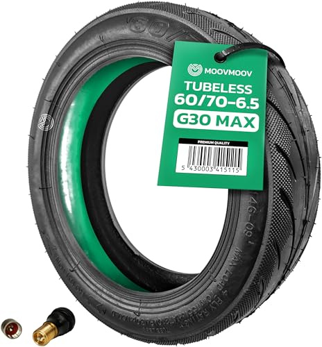 MOOVMOOV Pneu Ninebot G30 Max Tubeless 60/70-6.5 avec Gel Anti-Crevaison et Valve Tubeless de Remplacement - Pneu 10 Pouces pour Trottinette Ninebot Max G30