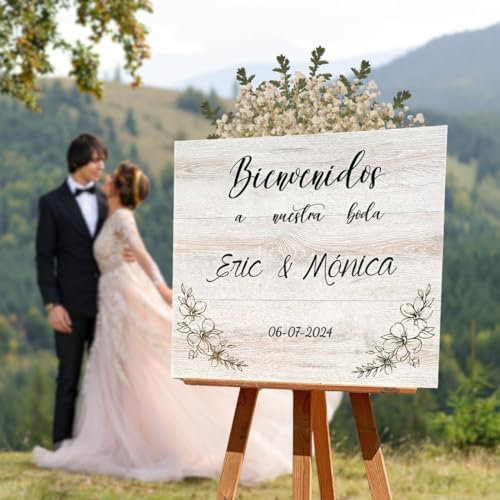 Panneau de bienvenue pour mariage personnalisé en bois laminé 50 x 60 cm