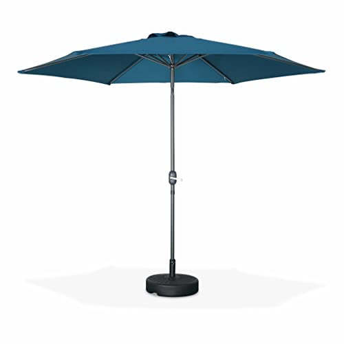 Alice's Garden - Parasol droit rond Ø300cm - Touquet Bleu canard - mât central en aluminium orientable et manivelle d'ouverture