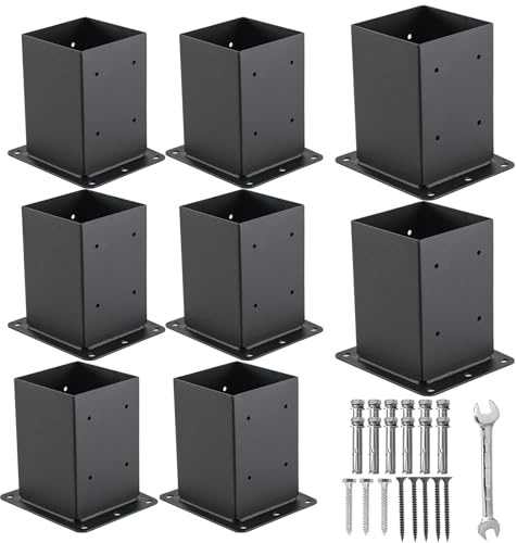 Nrspp 4x4 Post Base, 8 Sets Post Anchor, (Inner Size 3.6x3.6) Black Metal Powder-Coated Deck Post Base Support for Outdoor Fence,Mailbox,Pergola Brackets Fence Kit