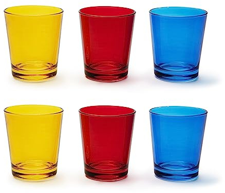 Excelsa Portofino Set 6 Bicchieri, Giallo/Rosso/Blu, 30 Cl., Vetro Soffiato