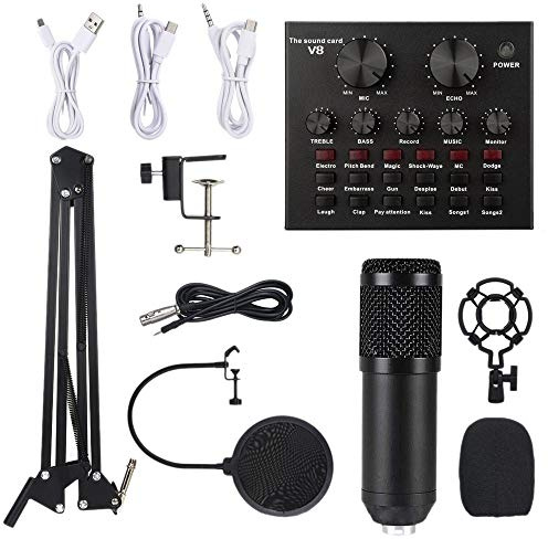 Oikabio BM800 Kit microfono con scheda audio Microfono professionale Microfono a condensatore da studio per computer (nero)