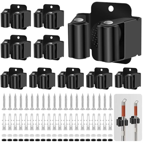 Broom Holder Wall Tool Holder Pack of 10 Shovel Holder Stainless Steel Wall Mount Broom Wall Hook Garage Tool Wall Holder Garden Tool Holder Small Crutch Holder for Bathroom, Home, Garden