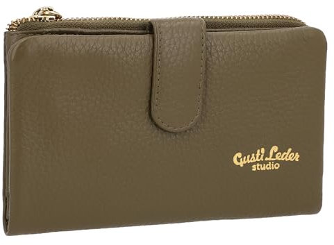 Gusti Geldbörse Leder- Levi Damen Portemonnaie Geldbeutel Kartenetui Vintage extra Münzfach Grün Leder