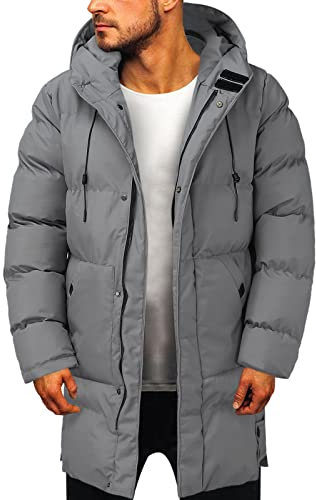 Daunenmantel Herren Lang Winterjacke Mit Kapuze Lange Winddichte Gesteppte Wintermantel Herrenmantel Parka Mittellang Freizeit Hooded Steppmantel Schwarz Winter Warme Winterparka Große Größen M-4Xl