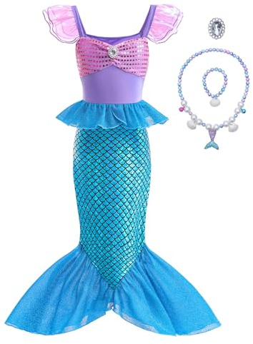 Clundoo Sjöjungfrudräkt flickor barn, sjöjungfru prinsessklänning barn för julutklädnad, karneval, halloweenfest (110)