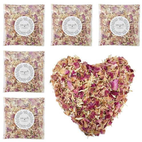 5 Confezioni di Coriandoli Matrimonio, Coriandoli di Petali di Fiori Naturali, Fiori di Rosa Biodegradabili, Lancia Petali Secchi Petali di Rosa per Pediluvio Nozze, Decorazione della Festa Nuziale
