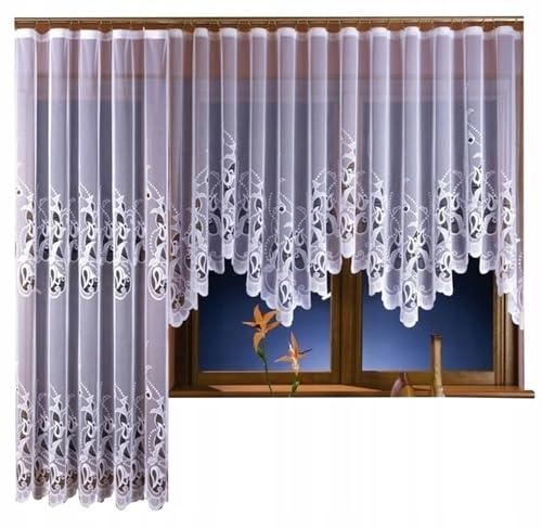 Gardinen Vorhangen Justi Weiß 2er Set 200x250 + 300x150 cm (BxH) Lang Kurz Jacquard Gardinen mit Kräuselband Scheibengardine Wohnzimmer Vorhänge Fenstergardinen Fertig zum Aufhängen Gardinenschals