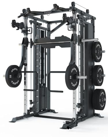 ATLETICA Fortress Multipresse Set | Move | Kraftstation mit Jammer Arms, Smith Machine & 360° Cable Cross | Kabelzug mit 180kg Steckgewichten | Beinpresse Option