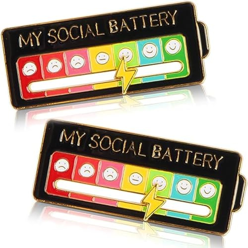 2 Stück Soziale Batterie Pin,Slider Social Battery Badge,My Social Batterie Pin Mein Sozialer Batterie-Pin-Slider Sozialer Batterie-Pin Lustige Emotionale Emaille-Pin für 7 Tage Woche
