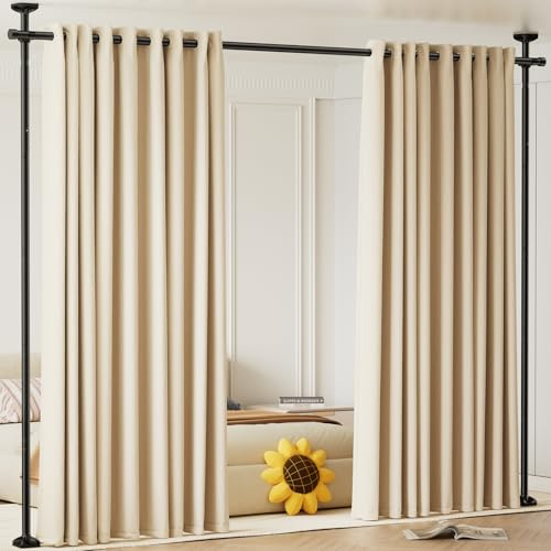 Bonpally Room Divider Curtain Rod, No Drilling Room Separator for Space Partition, 4-10ft (H) 28-70 inch(W) Adjustable Heavy Duty Temporary Wall Divider Floor to Ceiling Tension Rod, Black